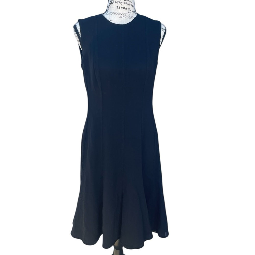 Akris Punto‎ Black Sleeveless, 100% Wool A-Line, Pleated Dress, Size 6, EUC